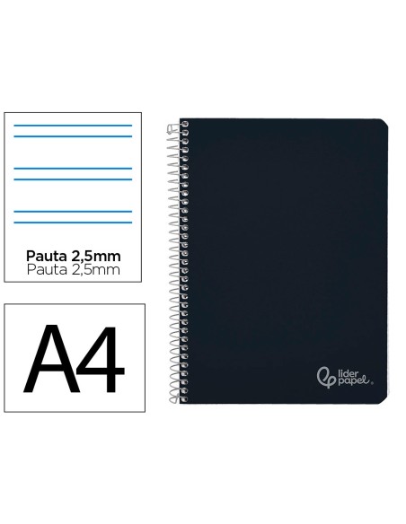 Cuaderno espiral liderpapel din a4 witty tapa dura 80h 90gr pauta 25mm con margen color negro