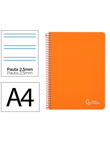 Cuaderno espiral liderpapel din a4 witty tapa dura 80h 90gr pauta 25mm con margen color naranja