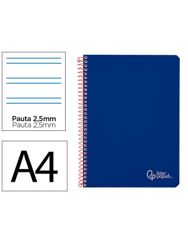Cuaderno espiral liderpapel din a4 witty tapa dura 80h 90gr pauta 25mm con margen color azul oscuro