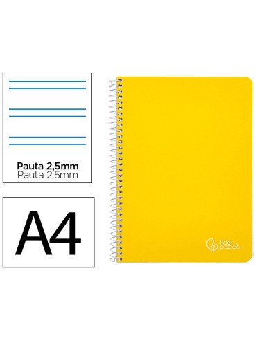 Cuaderno espiral liderpapel din a4 witty tapa dura 80h 90gr pauta 25mm con margen color amarillo