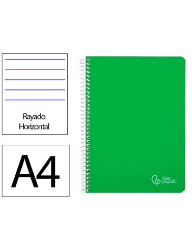 Cuaderno espiral liderpapel din a4 witty tapa dura 80h 90gr rayado horizontal con margen color verde