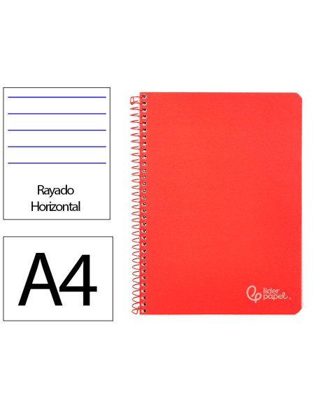 Cuaderno espiral liderpapel din a4 witty tapa dura 80h 90gr rayado horizontal con margen color rojo