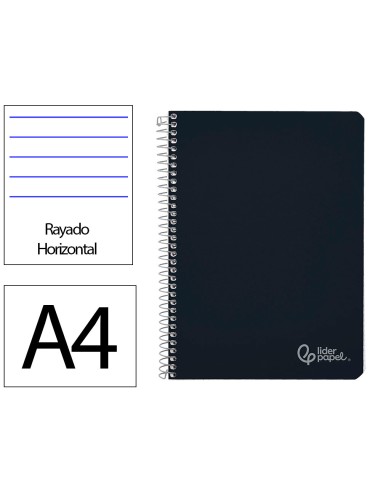 Cuaderno espiral liderpapel din a4 witty tapa dura 80h 90gr rayado horizontal con margen color negro