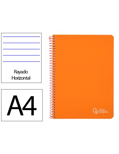 Cuaderno espiral liderpapel din a4 witty tapa dura 80h 90gr rayado horizontal con margen color naranja