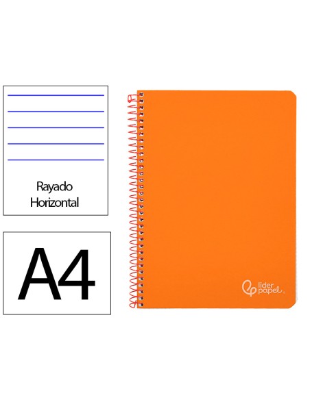 Cuaderno espiral liderpapel din a4 witty tapa dura 80h 90gr rayado horizontal con margen color naranja