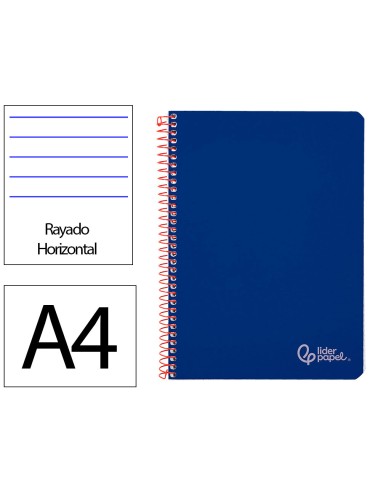 Cuaderno espiral liderpapel din a4 witty tapa dura 80h 90gr rayado horizontal con margen color azul oscuro
