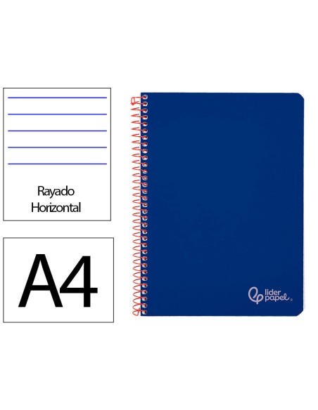 Cuaderno espiral liderpapel din a4 witty tapa dura 80h 90gr rayado horizontal con margen color azul oscuro