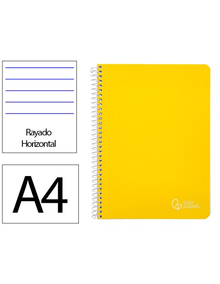 Cuaderno espiral liderpapel din a4 witty tapa dura 80h 90gr rayado horizontal con margen color amarillo