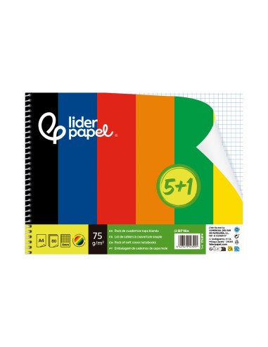 Cuaderno espiral liderpapel din a4 smart tapa blanda 80h 75gr cuadro 4 mm con margen pack 51 colores surtidos