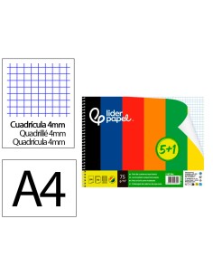 Cuaderno espiral liderpapel din a4 smart tapa blanda 80h 75gr cuadro 4 mm con margen pack 51 colores surtidos
