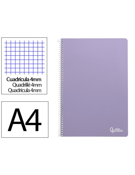 Cuaderno espiral liderpapel din a4 smart tapa blanda 80h 75gr cuadro 4mm con margen color violeta