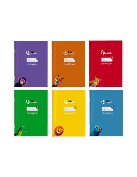 Libreta liderpapel pautaguia tapa cartoncillo 32h din a5 75gr cuadriculado pautado 5mm con margen 6 colores surtidos