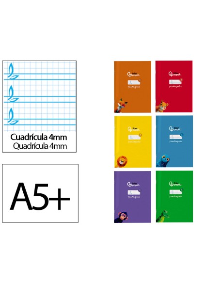 Libreta liderpapel pautaguia tapa cartoncillo 32h din a5 75gr cuadriculado pautado 4mm con margen 6 colores surtidos
