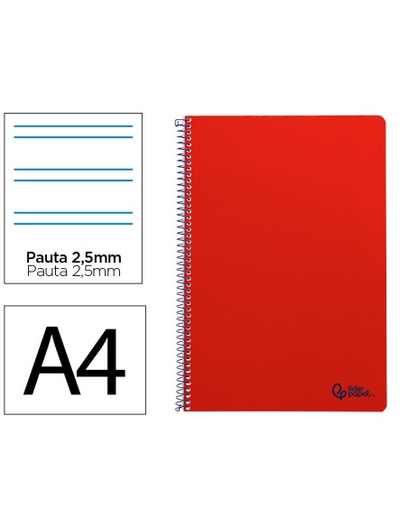Cuaderno espiral liderpapel din a4 smart tapa blanda 80h 75gr pauta 35mm con margen color rojo