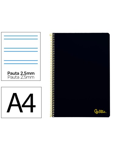 Cuaderno espiral liderpapel din a4 smart tapa blanda 80h 75gr pauta 35mm con margen color negro