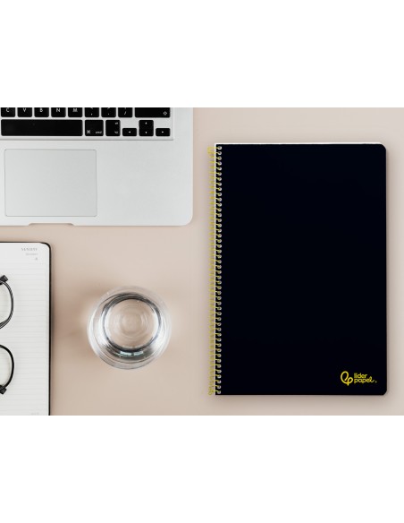 Cuaderno espiral liderpapel din a4 smart tapa blanda 80h 75gr pauta 35mm con margen color negro