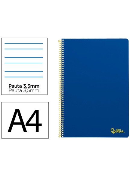 Cuaderno espiral liderpapel din a4 smart tapa blanda 80h 75gr pauta 35mm con margen color azul oscuro