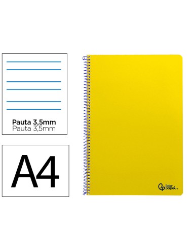 Cuaderno espiral liderpapel din a4 smart tapa blanda 80h 75gr pauta 35mm con margen color amarillo