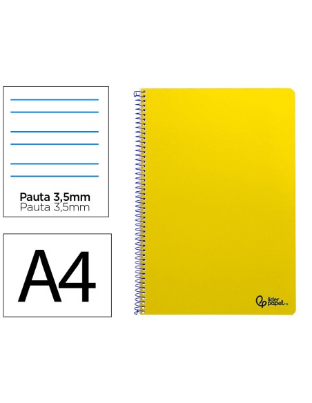 Cuaderno espiral liderpapel din a4 smart tapa blanda 80h 75gr pauta 35mm con margen color amarillo