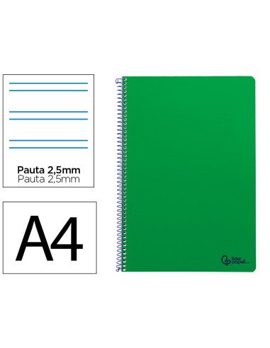 Cuaderno espiral liderpapel din a4 smart tapa blanda 80h 75gr pauta 25mm con margen color verde