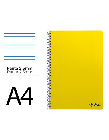 Cuaderno espiral liderpapel din a4 smart tapa blanda 80h 75gr pauta 25mm con margen color amarillo