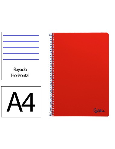 Cuaderno espiral liderpapel din a4 smart tapa blanda 80h 75gr rayado horizontal con margen color rojo