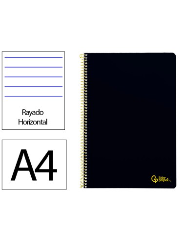 Cuaderno espiral liderpapel din a4 smart tapa blanda 80h 75gr rayado horizontal con margen color negro