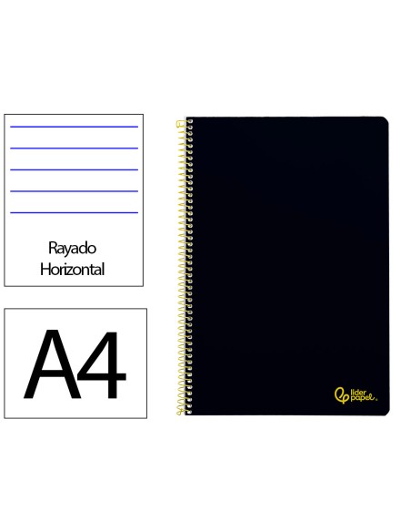 Cuaderno espiral liderpapel din a4 smart tapa blanda 80h 75gr rayado horizontal con margen color negro