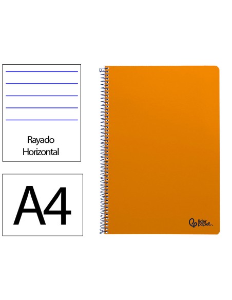 Cuaderno espiral liderpapel din a4 smart tapa blanda 80h 75gr rayado horizontal con margen color naranja