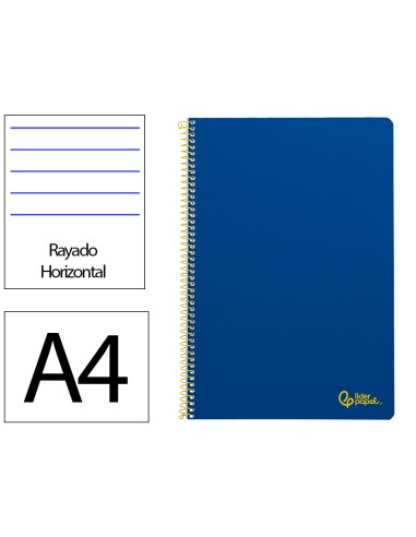 Cuaderno espiral liderpapel din a4 smart tapa blanda 80h 75gr rayado horizontal con margen color azul oscuro