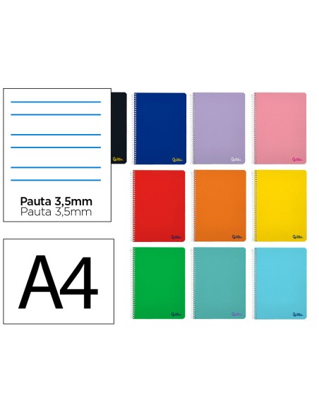 Cuaderno espiral liderpapel din a4 smart tapa blanda 80h 75gr rayado montessori 35mm con margen colores surtidos