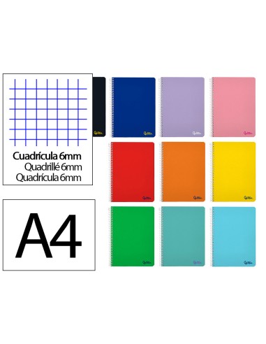 Cuaderno espiral liderpapel din a4 smart tapa blanda 80h 75gr cuadro 6 mm con margen colores surtidos